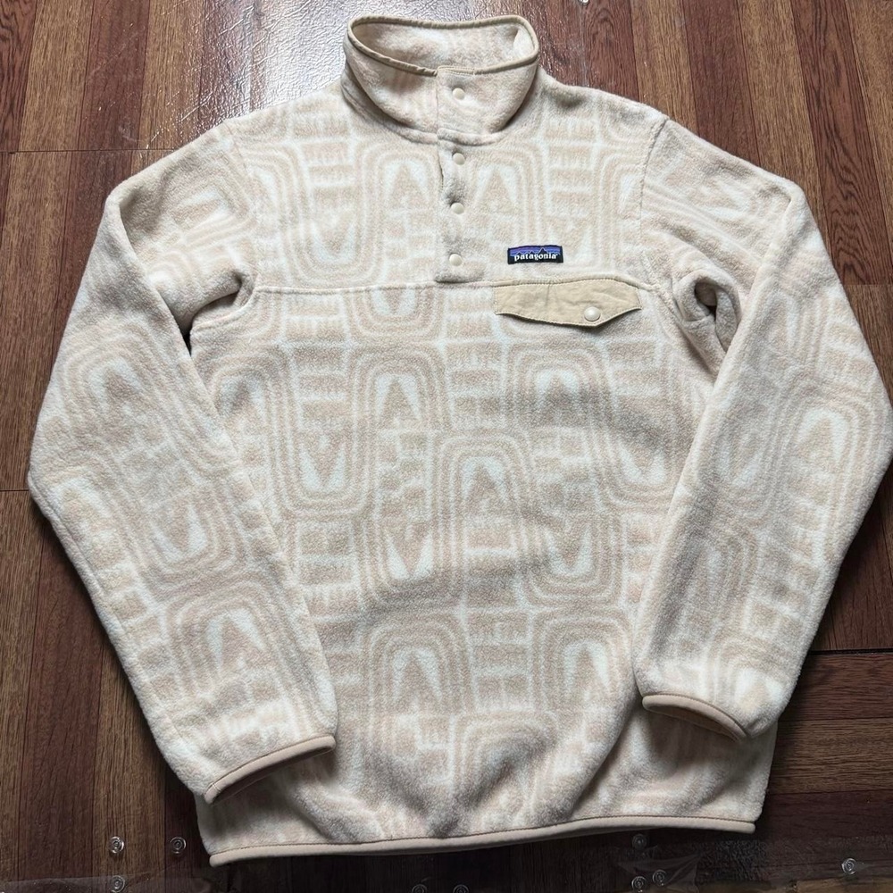 Patagonia Women's Synchilla Snap Flow Dyno White Fleece Sweatshirt XS